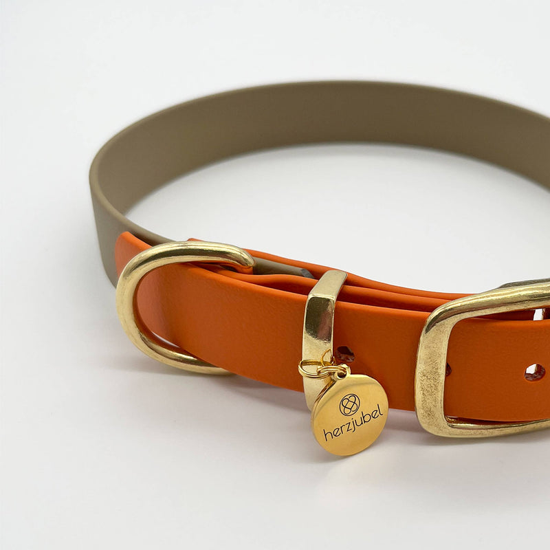 herzjubel Hundehalsband Biothane khaki/orange ⋙GOLDEN AMBER WALKIE⋘ Details