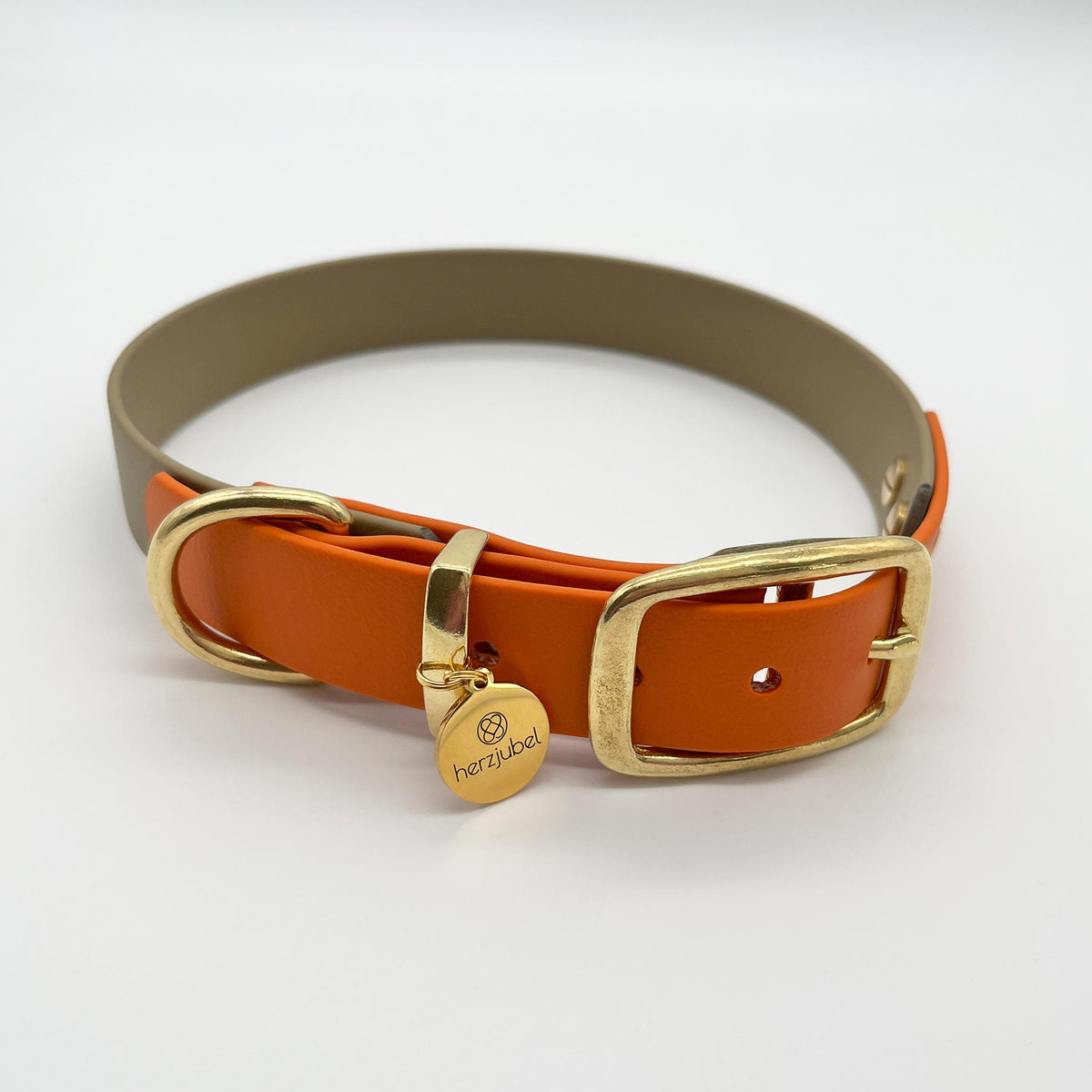 herzjubel Hundehalsband Biothane khaki/orange ⋙GOLDEN AMBER WALKIE⋘