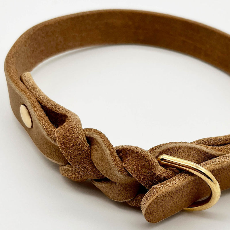 herzjubel Hundehalsband Fettleder beigebraun ⋙PURE LOVE WALKIE⋘ Flechtdetails