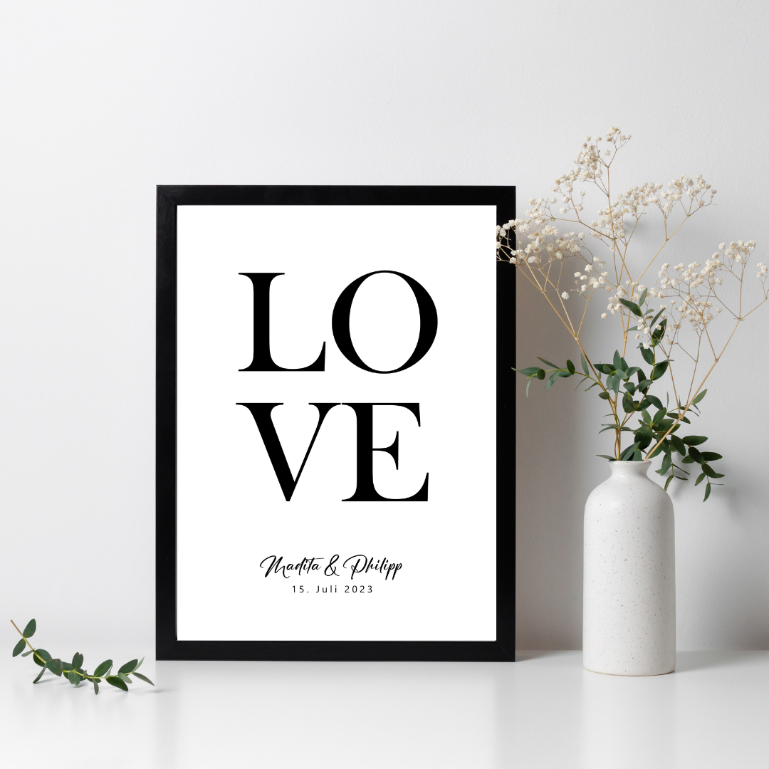 herzjubel Poster personalisiert ⋙LOVE⋘ Dekorationsbeispiel