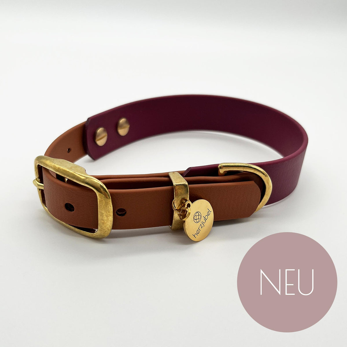 NEU herzjubel Hundehalsband Biothane burgundyrot/cognac ⋙AUTUMN GLOW WALKIE⋘