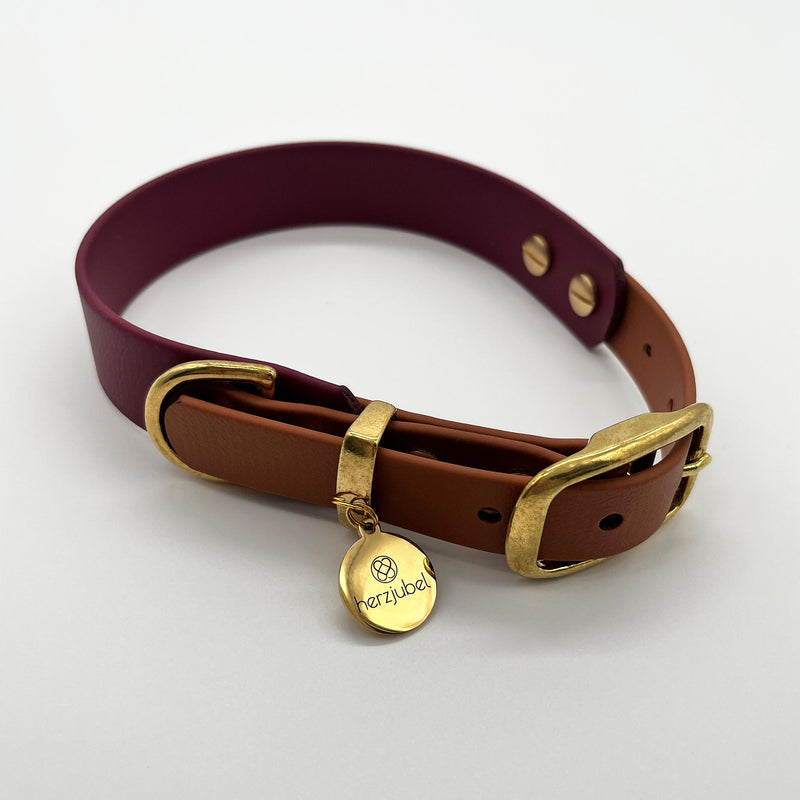 herzjubel Hundehalsband Biothane burgundyrot/cognac ⋙AUTUMN GLOW WALKIE⋘