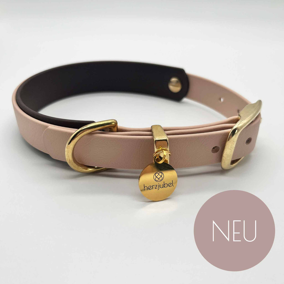 NEU herzjubel Hundehalsband Biothane puder/dunkelbraun ⋙PEACH BLOSSOM WALKIE⋘