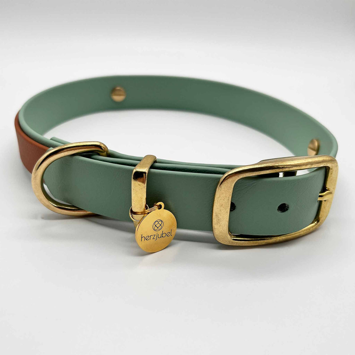 herzjubel Hundehalsband Biothane salbeigrün/cognac ⋙SAGE SENSATION⋘