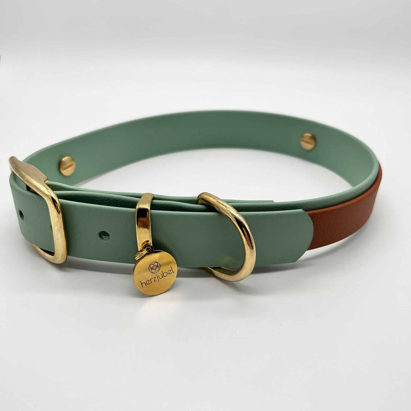 herzjubel Hundehalsband Biothane salbeigrün/cognac ⋙SAGE SENSATION⋘