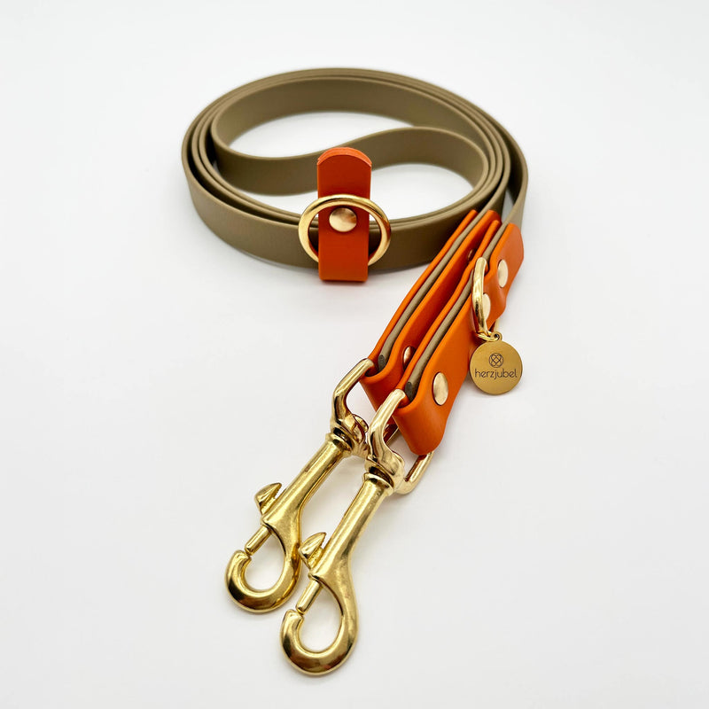 herzjubel Hundeleine Komfort Biothane khaki/orange ⋙GOLDEN AMBER WALKIE⋘