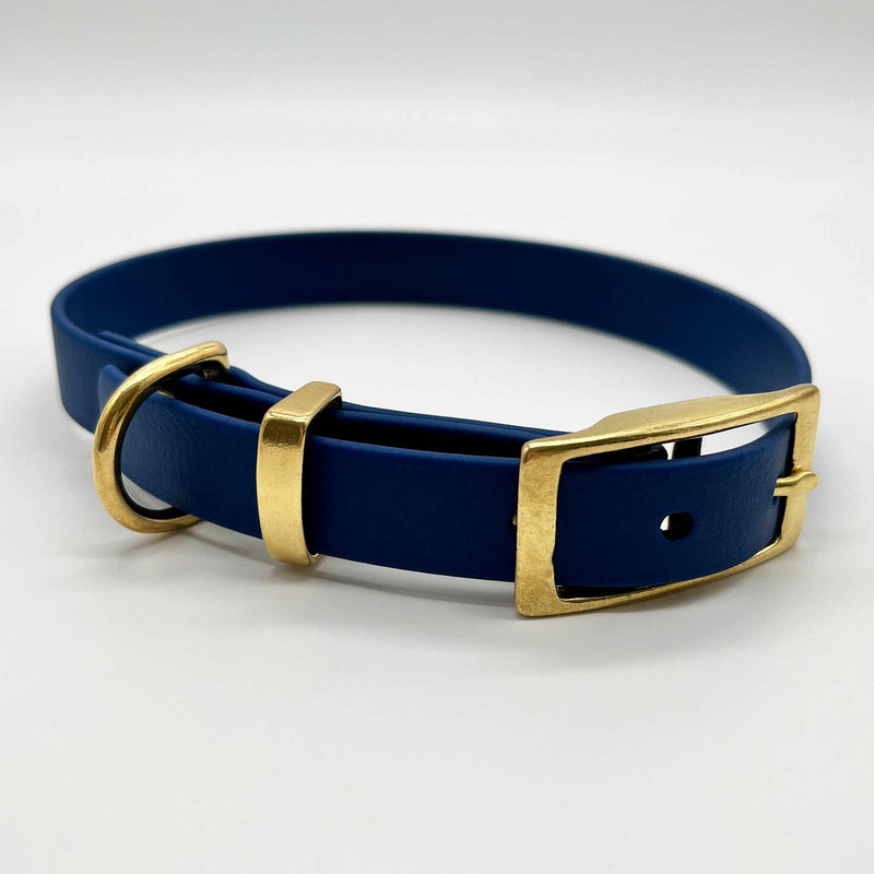herzjubel Hundehalsband Biothane verstellbar ⋙ANY WEATHER WALKIE⋘ marineblau/gold