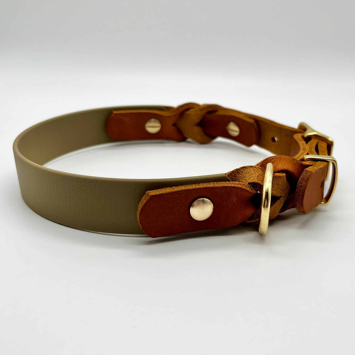 Hundehalsband Biothane x Leder ⋙NATURE´S HARMONY WALKIE⋘ cognac/beige 25mm