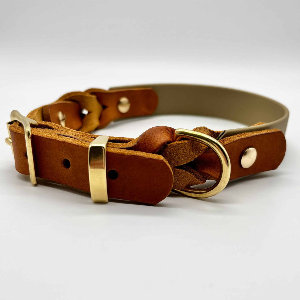 Hundehalsband Biothane x Leder beige/cognac ⋙NATURE´S HARMONY WALKIE⋘