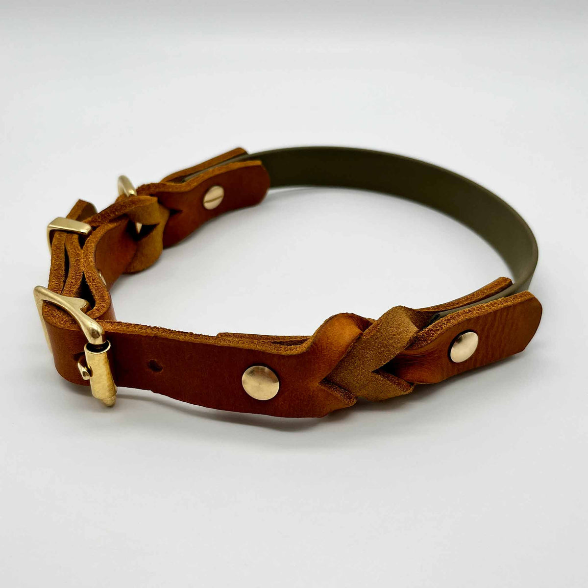 herzjubel Hundehalsband Biothane x Leder olive/cognac ⋙NATURE´S HARMONY WALKIE⋘