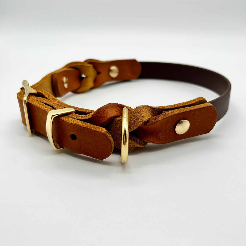 herzjubel Hundehalsband Biothane x Leder dunkelbraun/cognac ⋙NATURE´S HARMONY WALKIE⋘