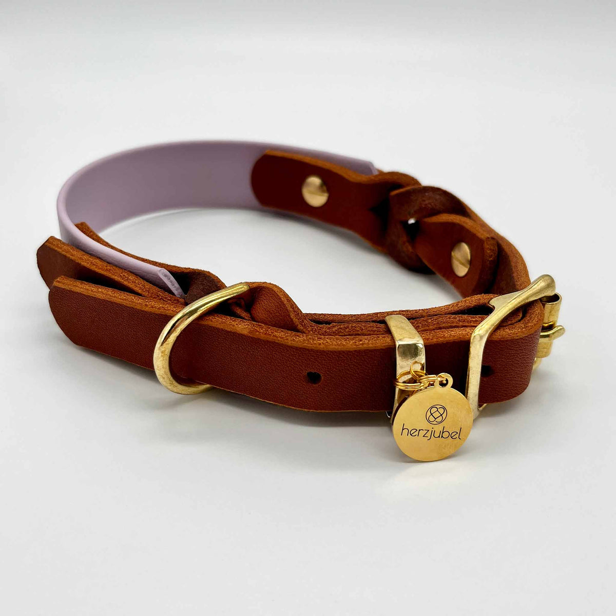 Hundehalsband Biothane x Leder lilac/cognac ⋙LILAC MAGIC WALKIE⋘