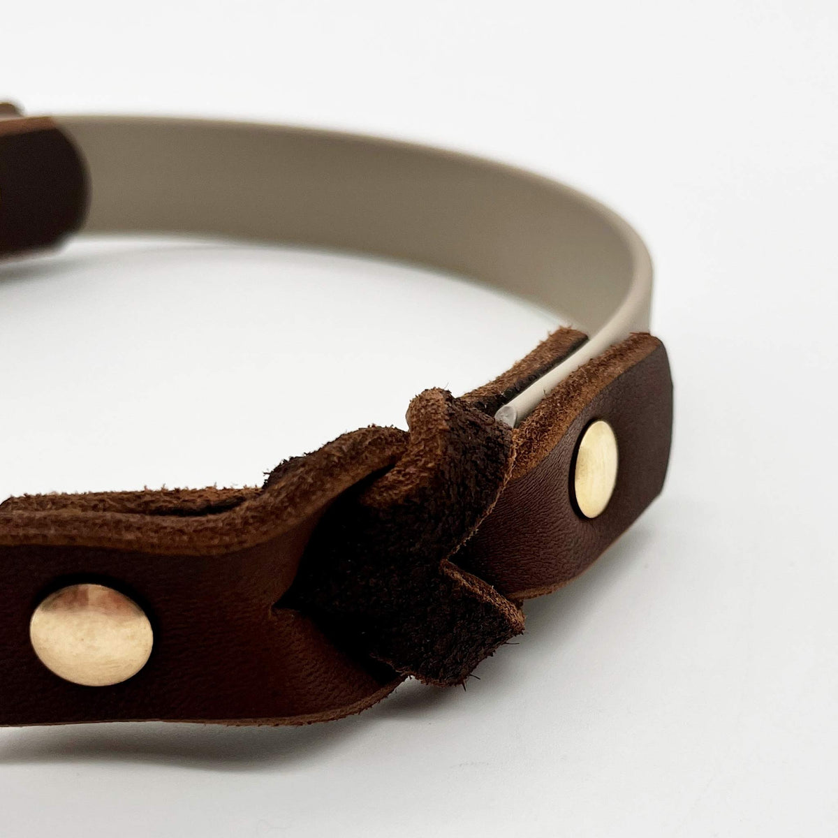 herzjubel Hundehalsband Biothane x Leder taupe/dunkelbraun ⋙NATURAL ELEGANCE WALKIE⋘