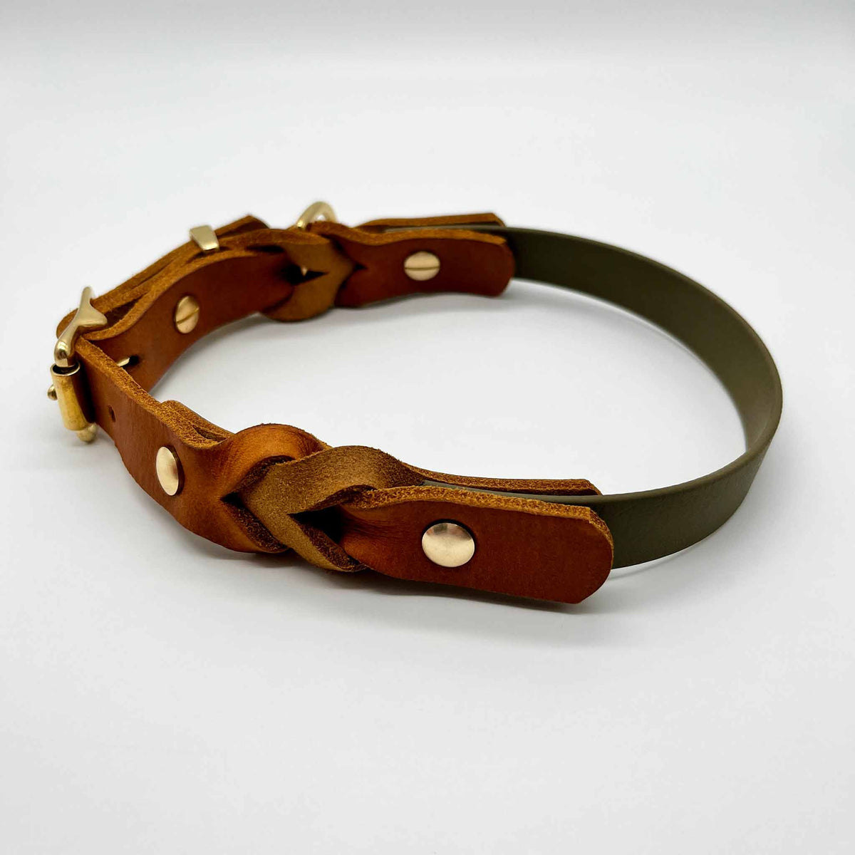 herzjubel Hundehalsband Biothane x Leder olive/cognac ⋙NATURE´S HARMONY WALKIE⋘