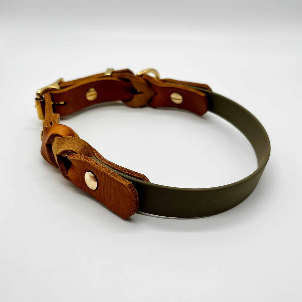 herzjubel Hundehalsband Biothane x Leder olive/cognac ⋙NATURE´S HARMONY WALKIE⋘