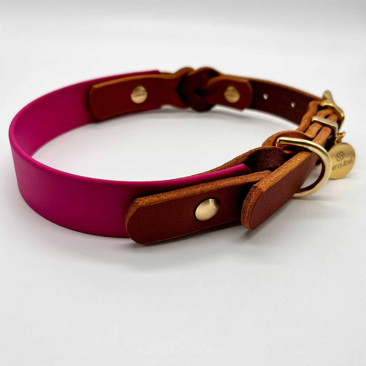 Hundehalsband Biothane x Leder ⋙PINK PASSION WALKIE⋘ magenta/cognac