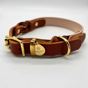 herzjubel Hundehalsband Biothane x Leder puderbeige/cognac ⋙PEACH BLOSSOM WALKIE⋘