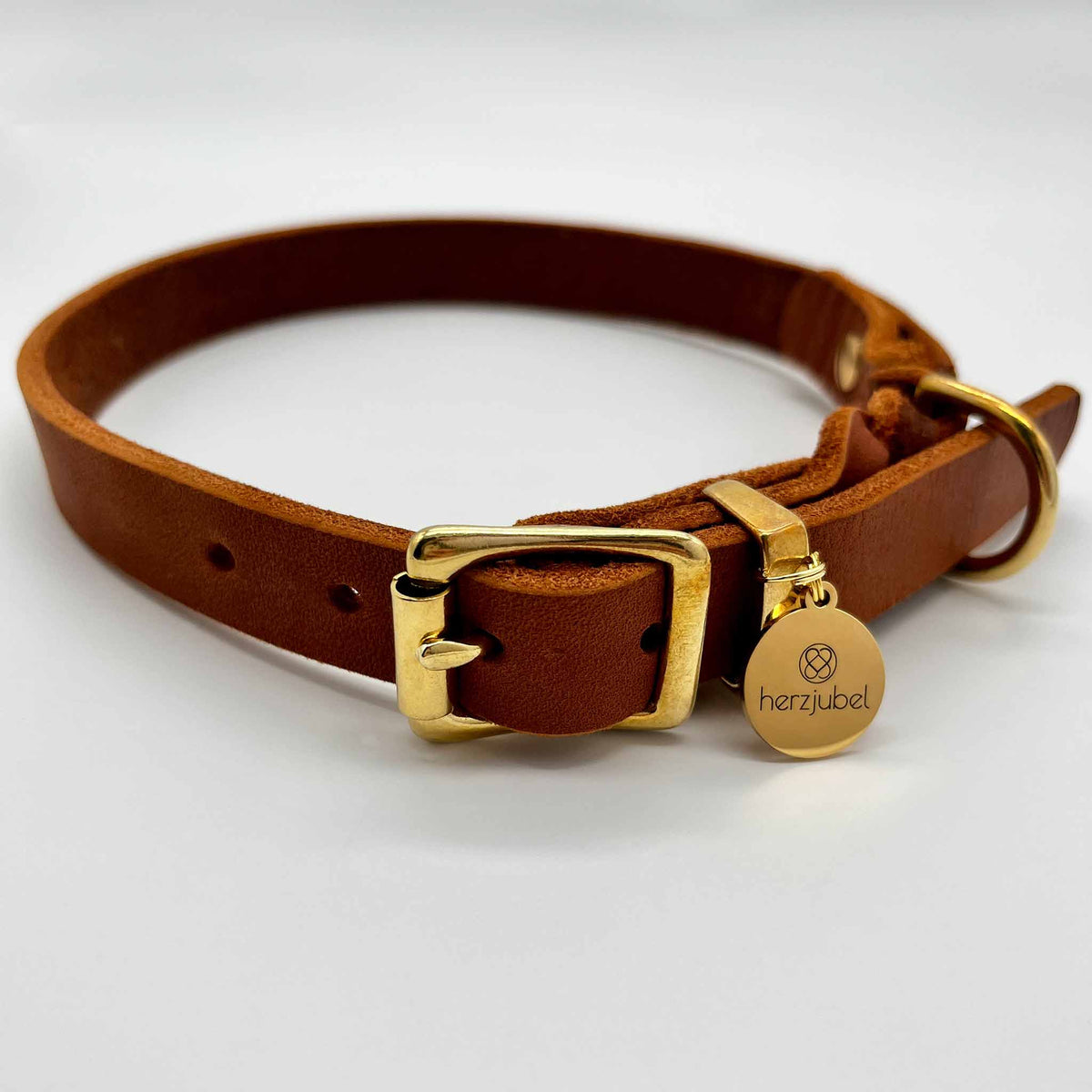 herzjubel Hundehalsband Fettleder cognac ⋙CLASSIC WALKIE⋘