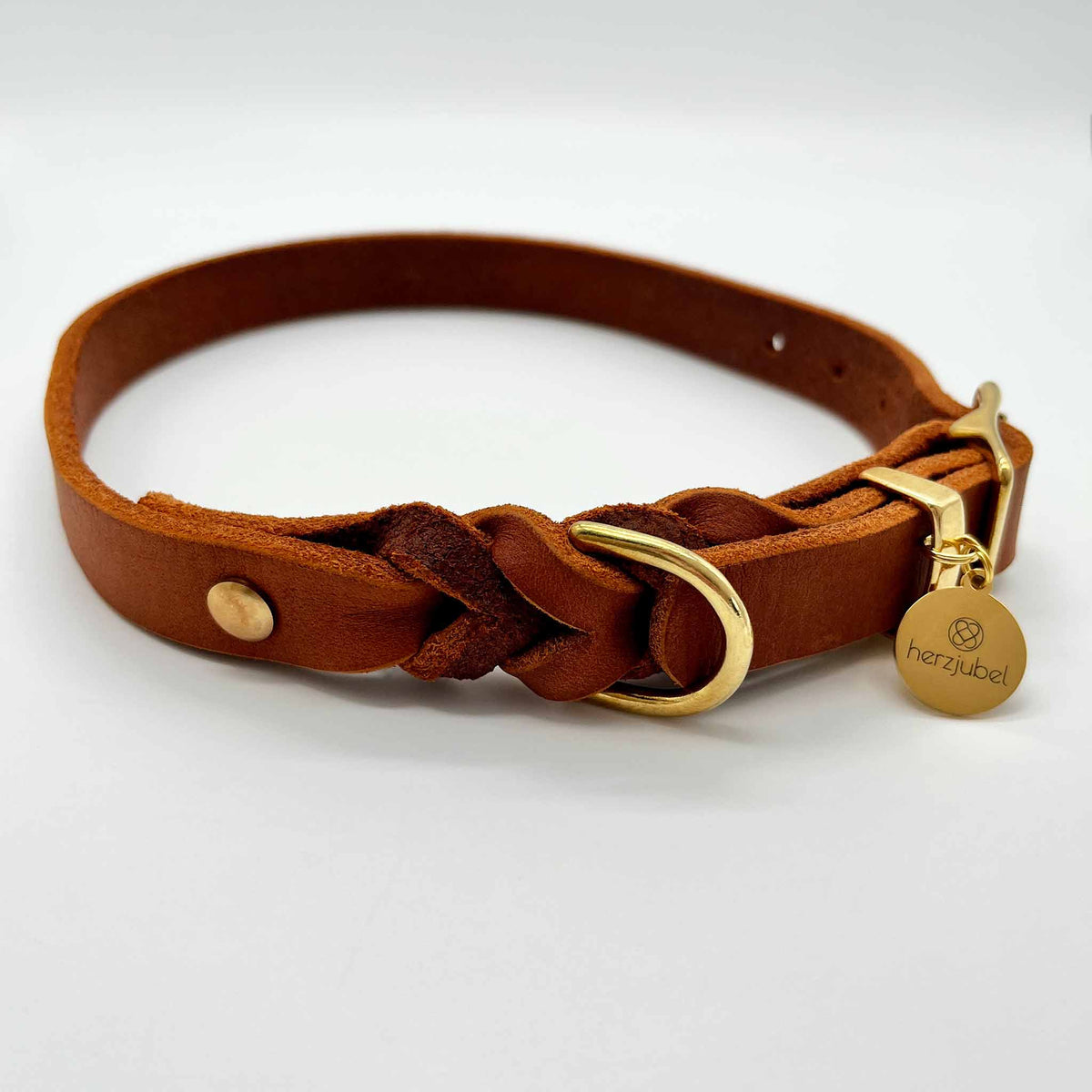 herzjubel Hundehalsband Fettleder cognac ⋙CLASSIC WALKIE⋘