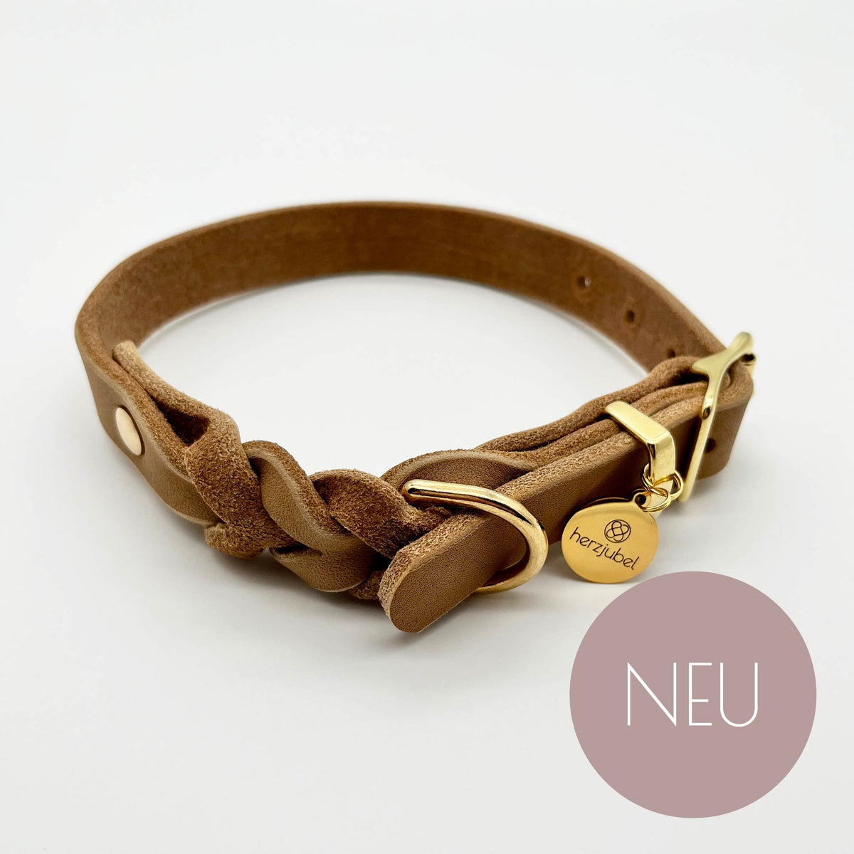 NEU herzjubel Hundehalsband Fettleder beigebraun ⋙PURE LOVE WALKIE⋘