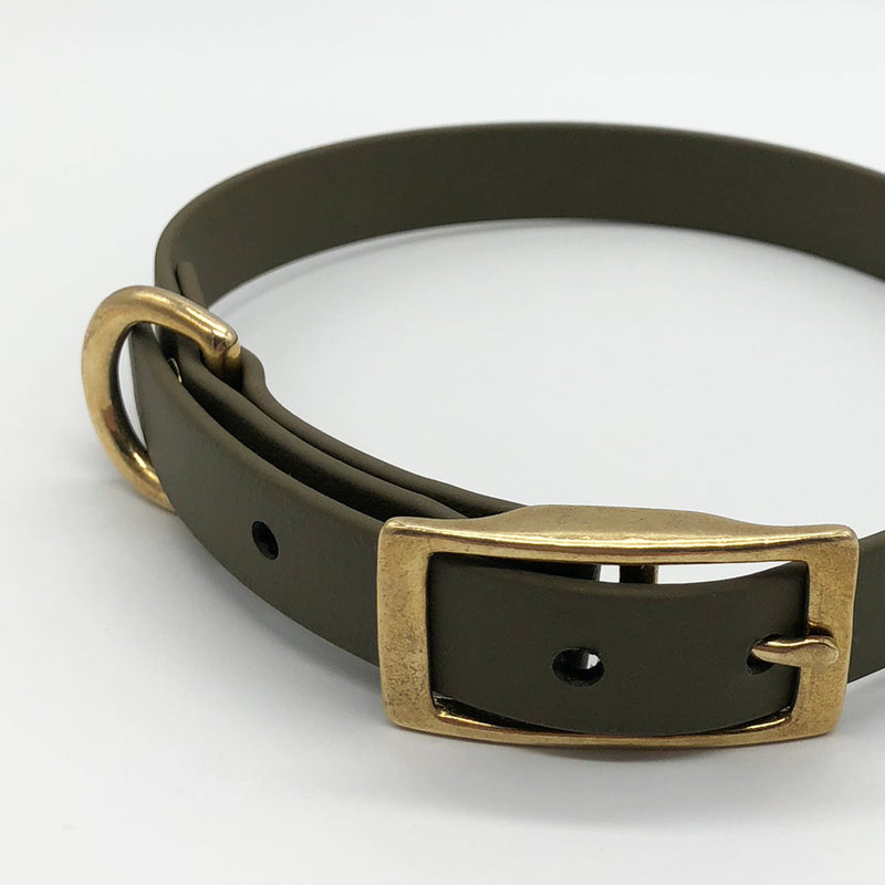 herzjubel Hundehalsband Biothane verstellbar ⋙ANY WEATHER WALKIE⋘ olive/gold Details