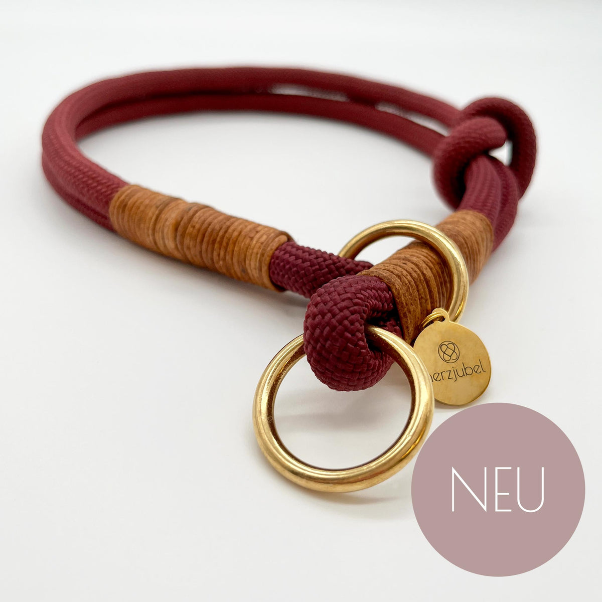 NEU herzjubel Hundehalsband Zugstopp Seil burgundy/cognac ⋙AUTUMN GLOW WALKIE⋘