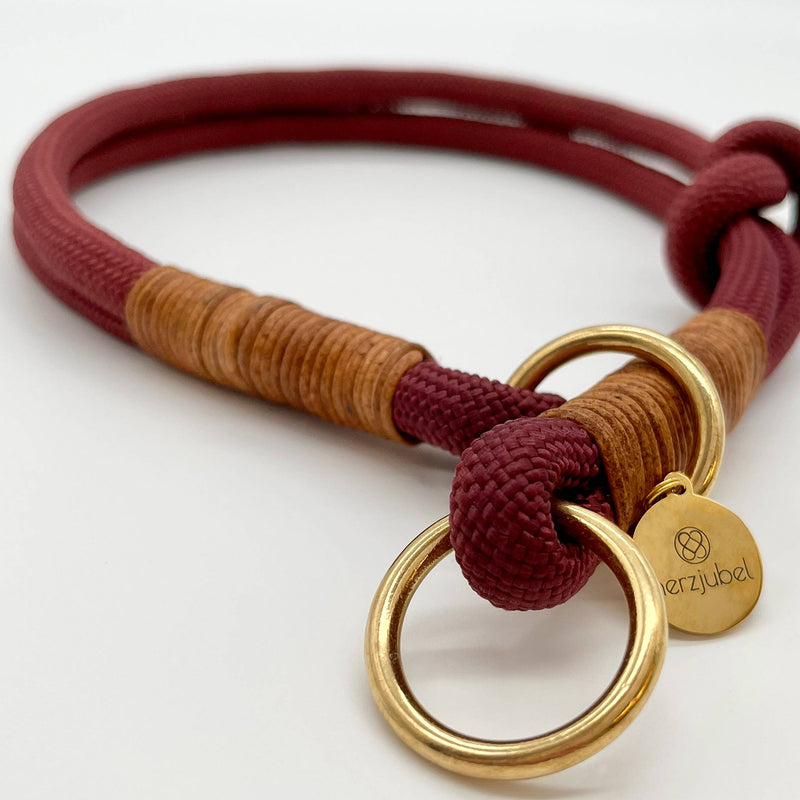 herzjubel Hundehalsband Zugstopp Seil burgundy/cognac ⋙AUTUMN GLOW WALKIE⋘