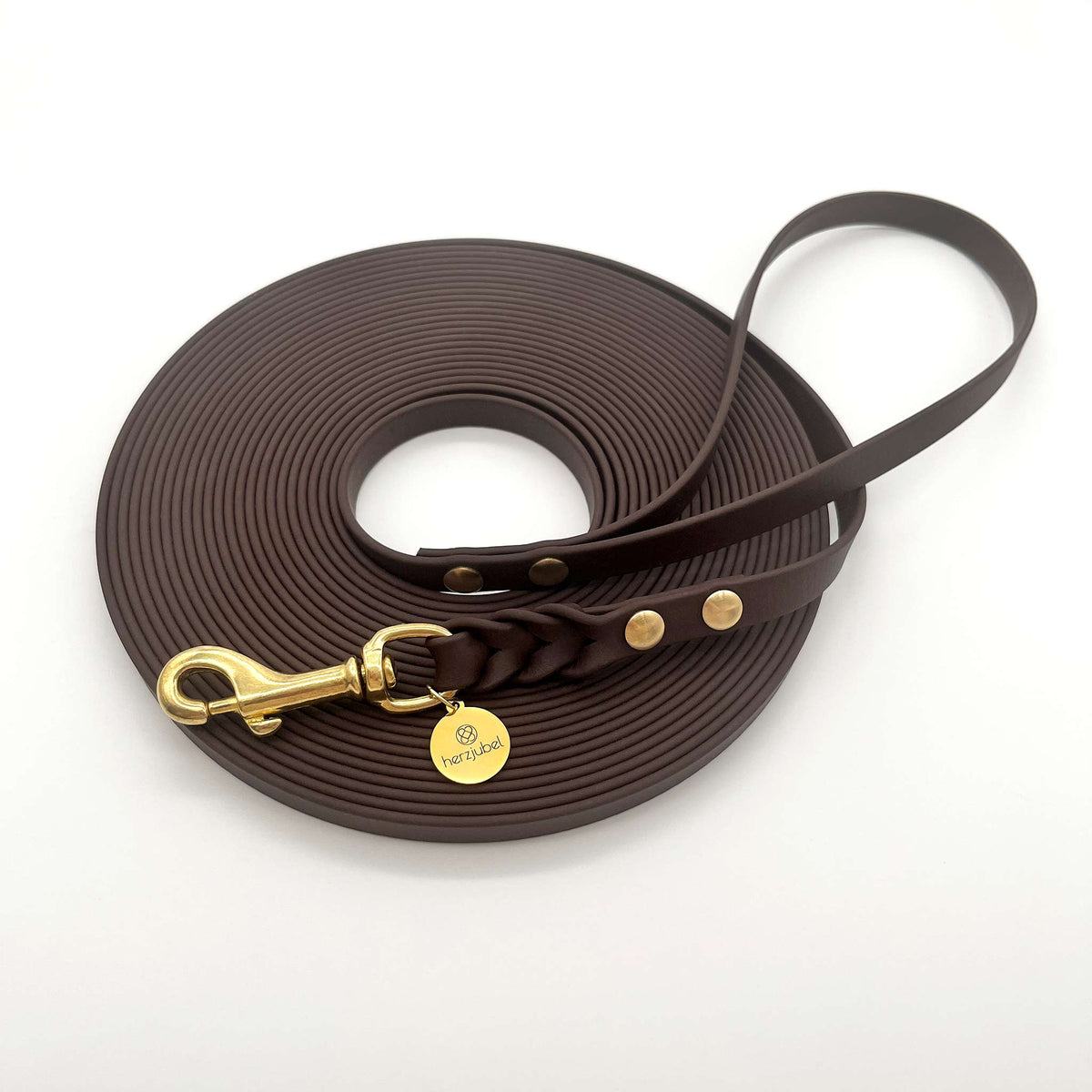 herzjubel Schleppleine Biothane ⋙JOY⋘ in dunkelbraun/gold mit Handschlaufe