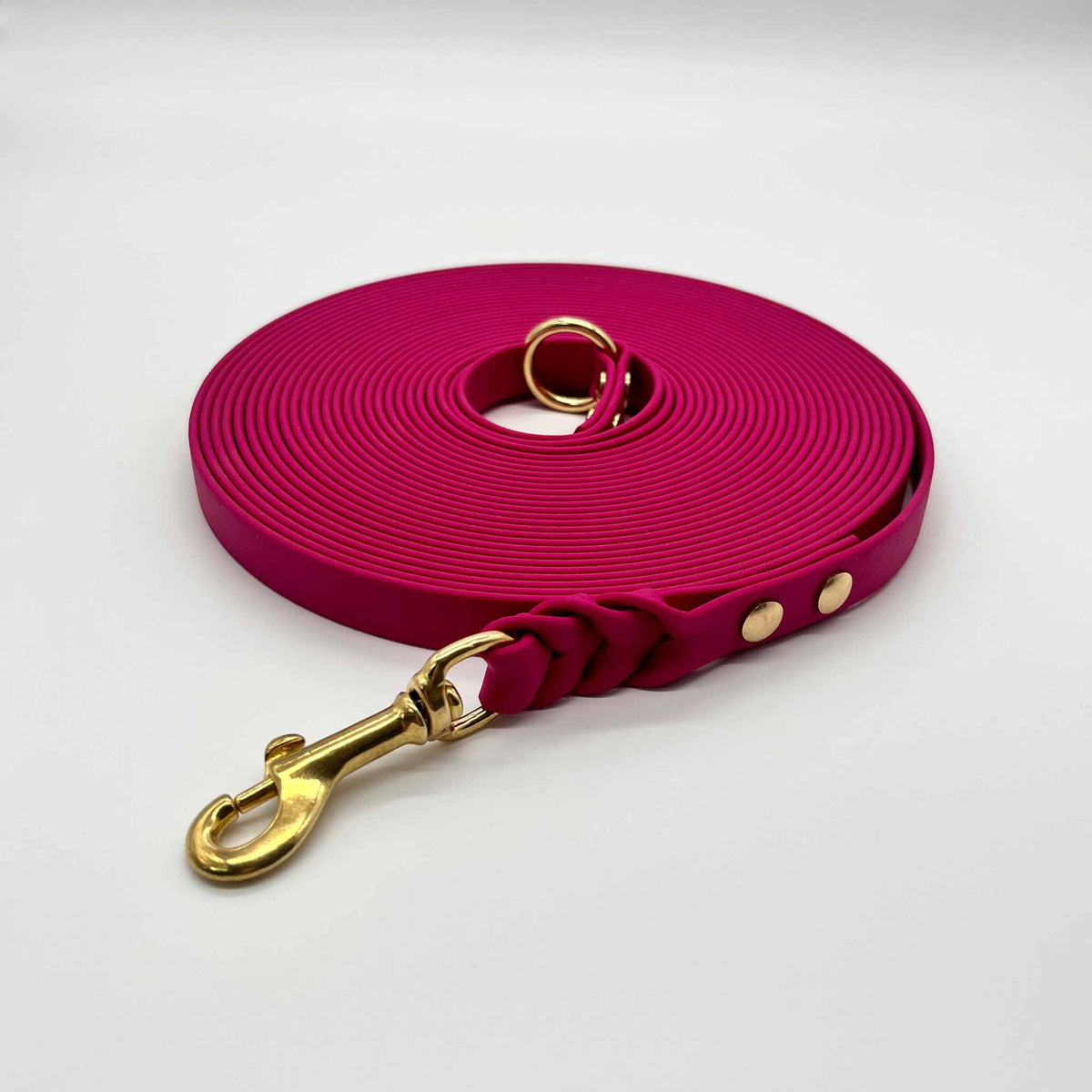 herzjubel Schleppleine Biothane ⋙JOY⋘ in magenta/gold mit Ring am Ende