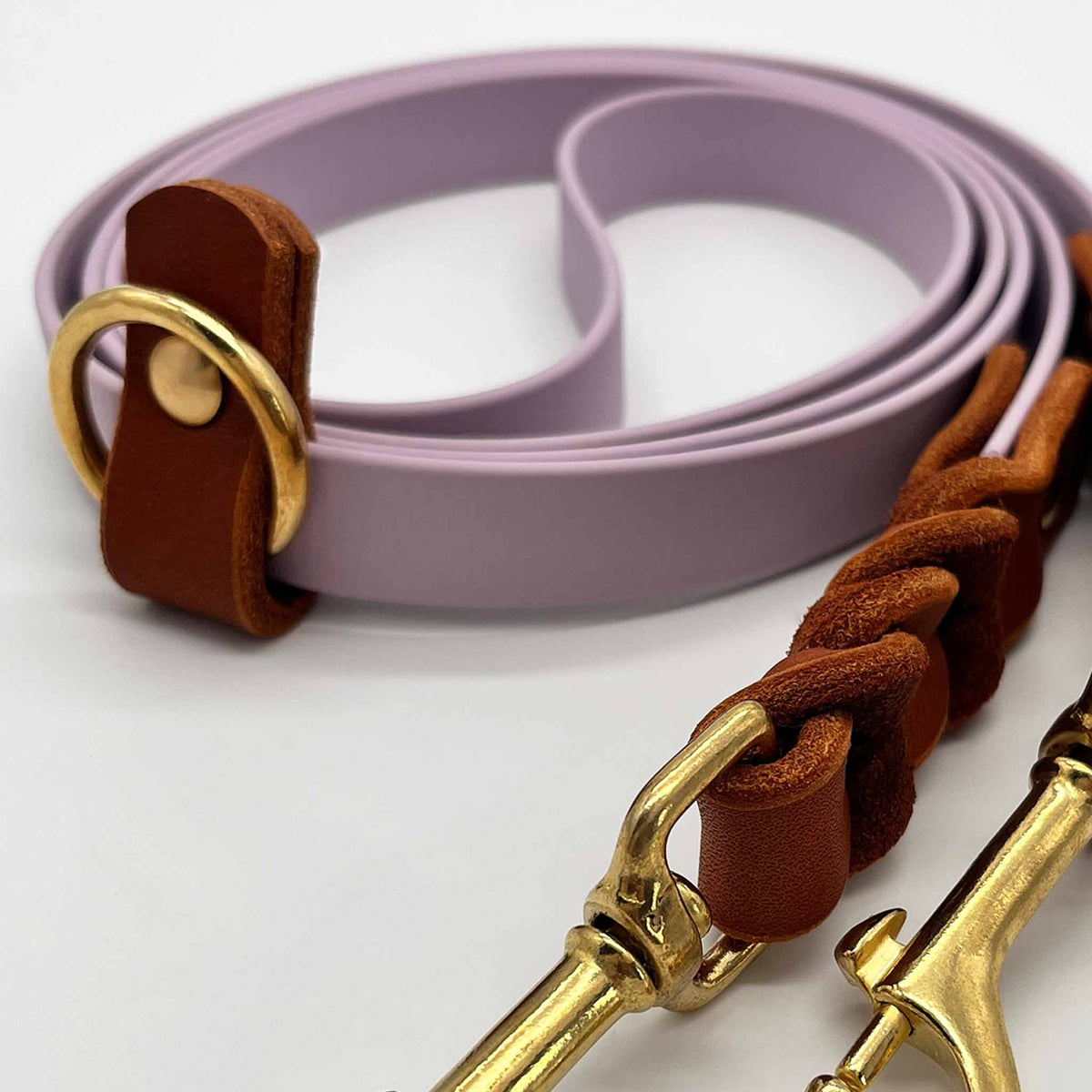 herzjubel Hundeleine Komfort Biothane x Leder lilac/cognac ⋙LILAC MAGIC WALKIE⋘