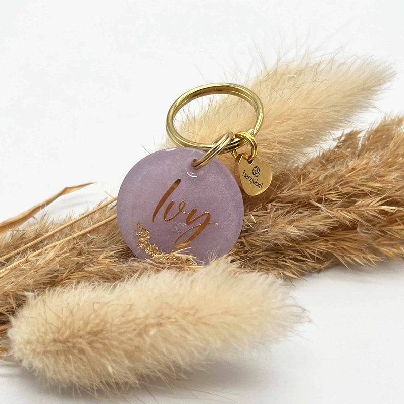 herzjubel Hundemarke ⋙LILAC LOVE⋘ Personalisierungsbeispiel gold
