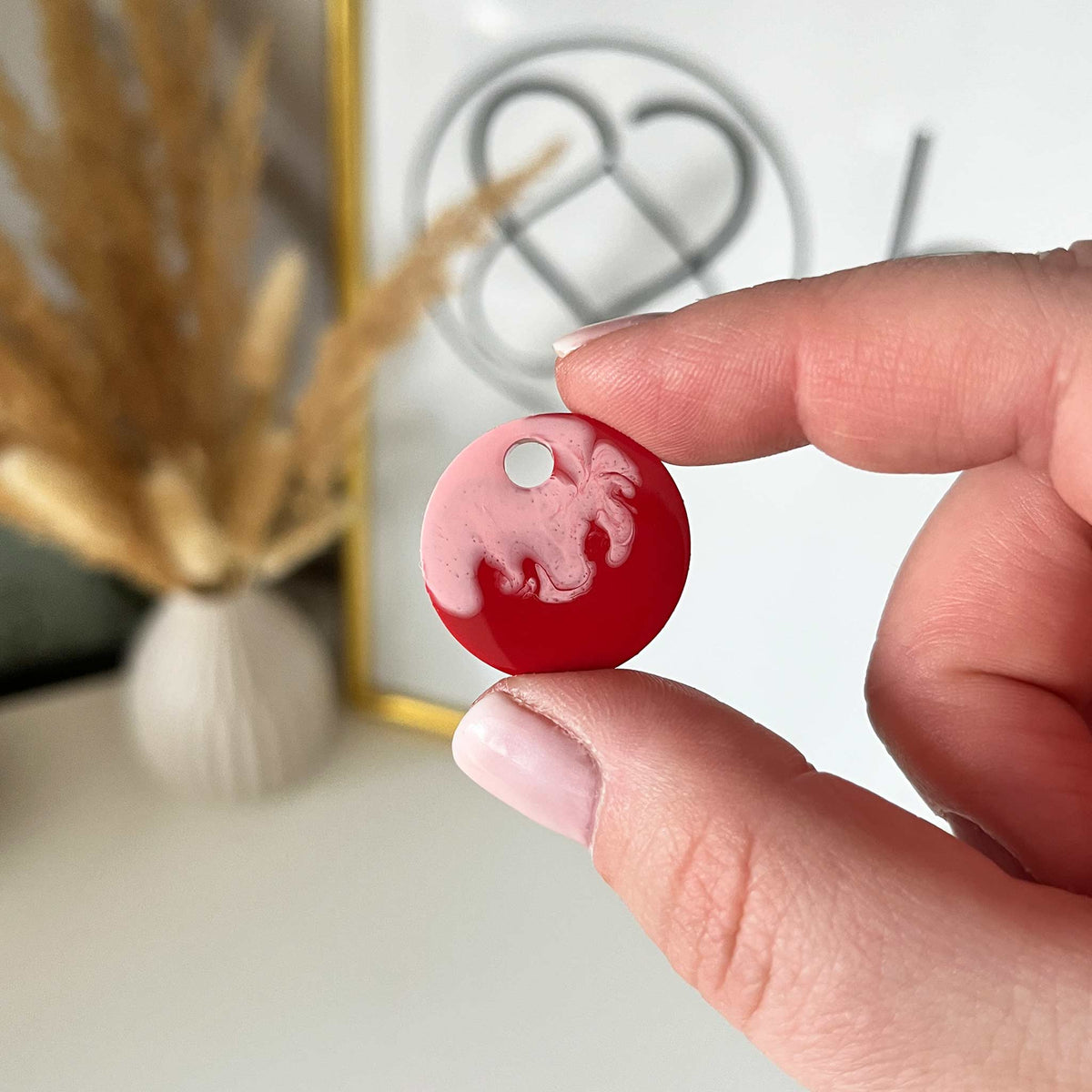 Hundemarke zweifarbig rosa/rot - Einzelstück
