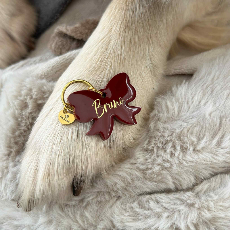 herzjubel Hundemarke Schleife ⋙BURGUNDY VELVET⋘
