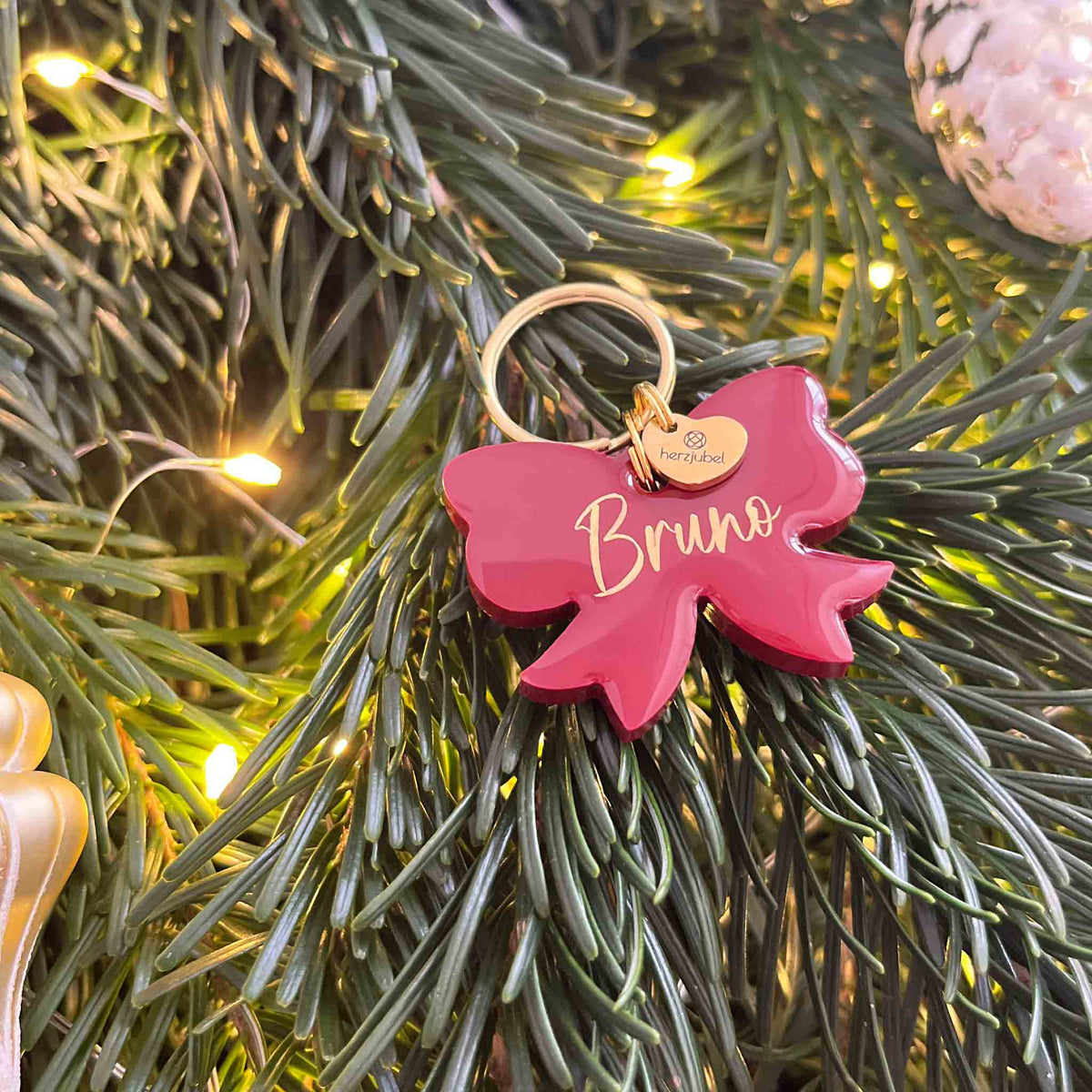 herzjubel Hundemarke Schleife ⋙BURGUNDY VELVET⋘