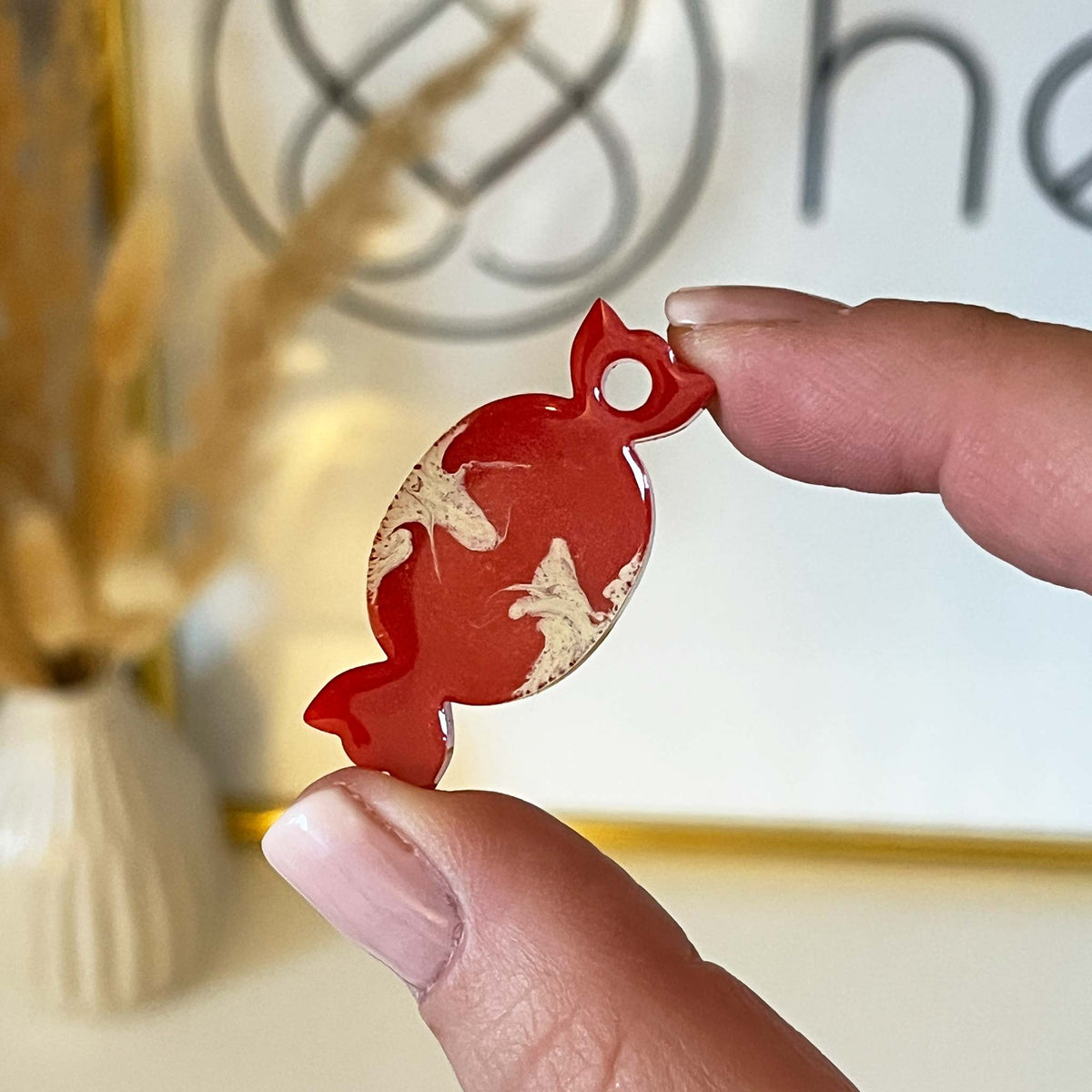 Hundemarke Bonbon rot/beige - Einzelstück