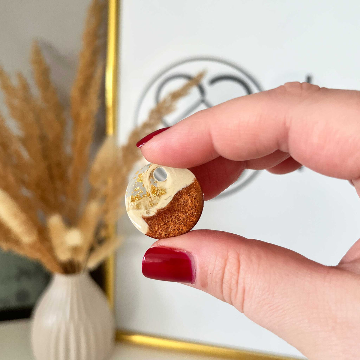 Hundemarke zweifarbig braun/beige mit Goldflocken - Einzelstück