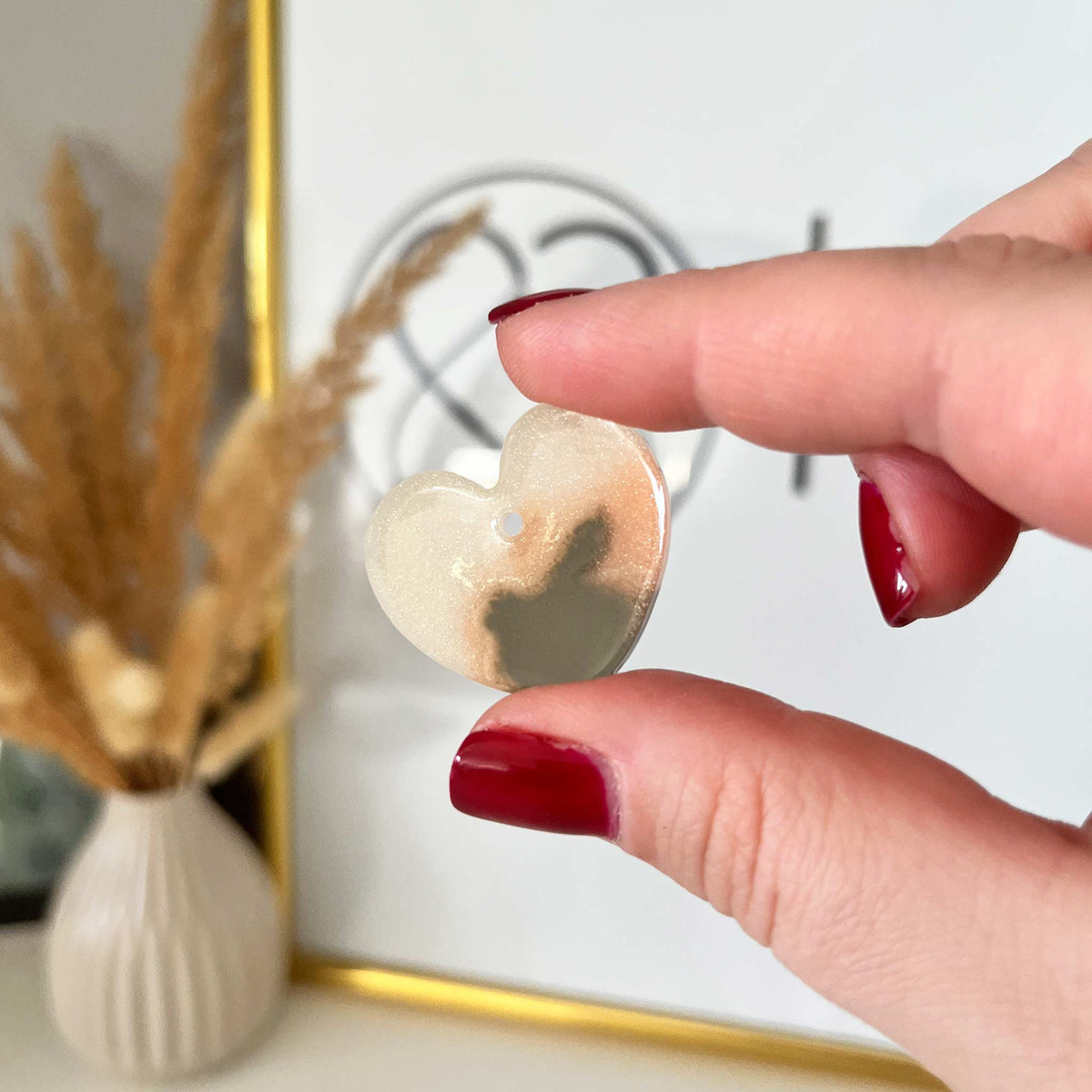 Hundemarke Herz dreifarbig creme/peach/olive - Einzelstück