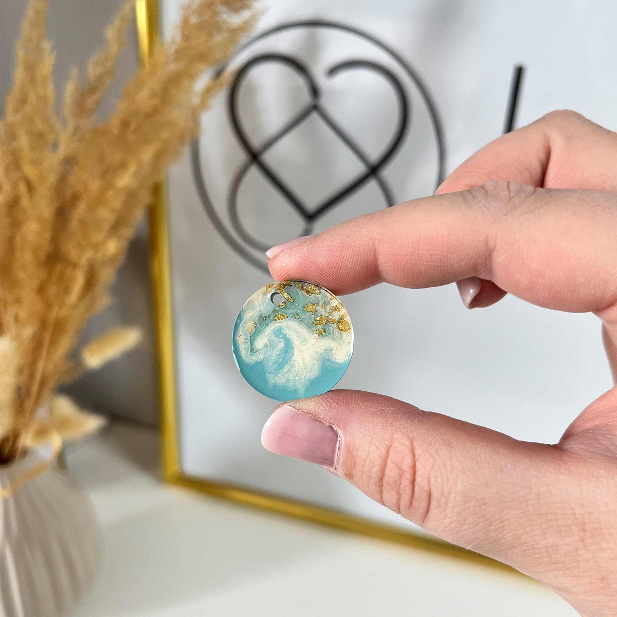 Hundemarke türkis/beige mit Goldflocken - Einzelstück