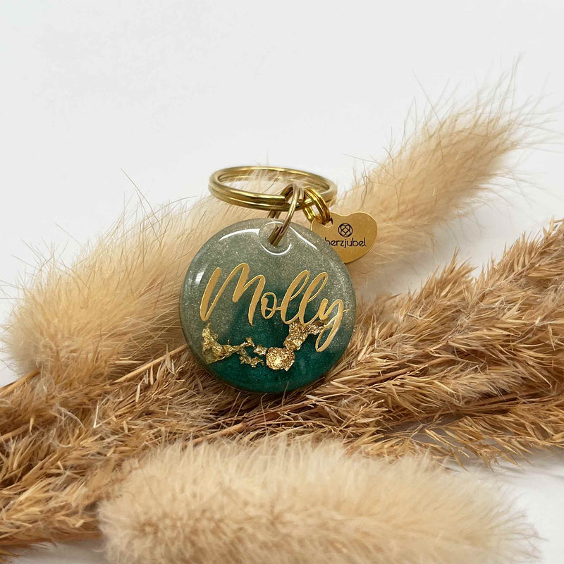 herzjubel Hundemarke ⋙TURQUOISE PARADISE⋘ Personalisierungsbeispiel gold