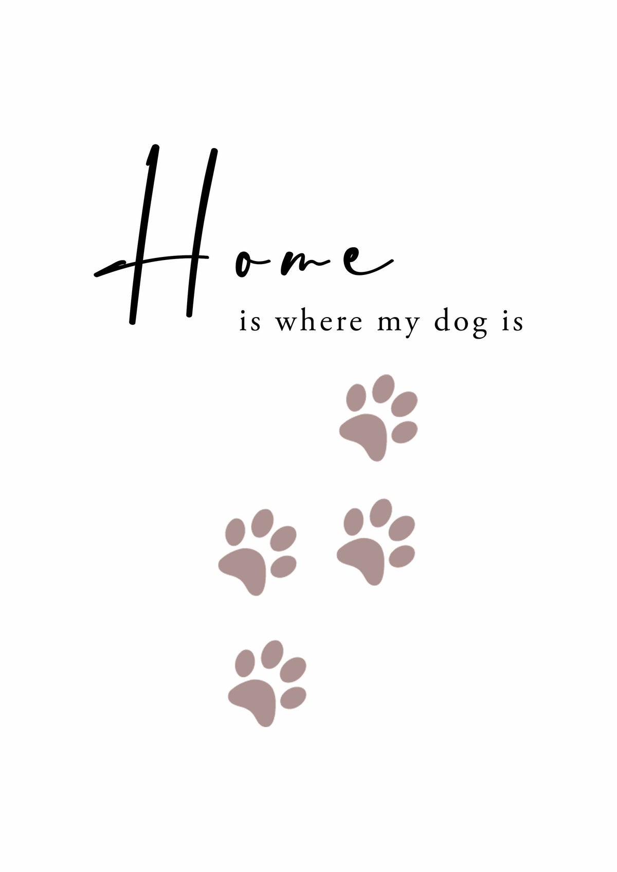 herzjubel Posterdruck ⋙HOME IS WHERE MY DOG IS⋘ rosefarbenes Pfotenmotiv