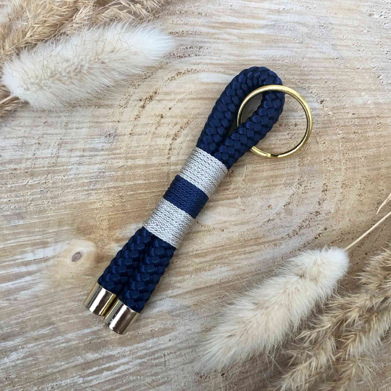 herzjubel Schlüsselanhänger ⋙STRIPE⋘ aus Seil (PPM) marineblau/gold